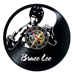 Ceas de Perete Decorativ &ldquo;Bruce Lee &ndash; Martial Arts Legend&rdquo;, din Disc Vinil Reciclat, Negru, Mecanism Silențios (Sweep), 30 cm