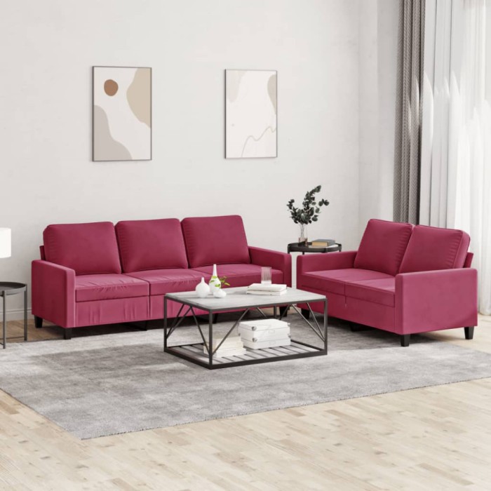 vidaXL Set canapele cu perne, 2 piese, roșu vin, catifea