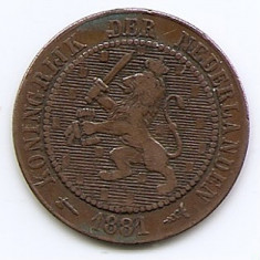 Olanda 2½ Cents 1881 - Willem III / Wilhelmina, Bronz, 23.69 mm KM-108 (1)