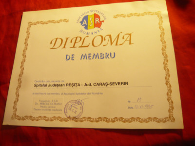 Diploma Memru Asociatia Spitalelor Romania 1995 - Resita foto