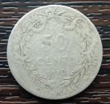 (A92) MONEDA DIN ARGINT BELGIA - 50 CENTS 1910, VARIANTA DER BELGEN, Europa