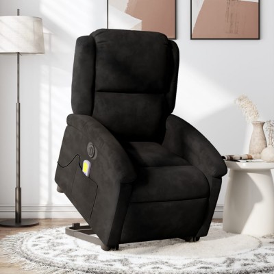 vidaXL Fotoliu electric de masaj rabatabil cu ridicare, negru, catifea 3204339 foto