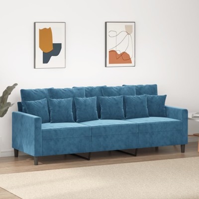 vidaXL Canapea cu 3 locuri, albastru, 180 cm, catifea 359322 foto