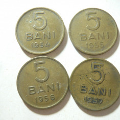 4 Monede 5 Bani 1954 , 55 , 56 cal. Buna si 1957 -cal. slaba