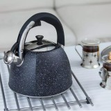 Fierbător tradițional cu fluier fabricat din inox acoperit de marmura, ceainic 2.8 litri, 21-24 cm, negru, Klausberg