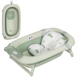 AIYAPLAY Cadă de Baie Pliabilă pentru Nou-Născuți 0-3 ani cu Pernă Rafturi și Fund Antiderapant, 86x53x25,5 cm, Verde | Aosom Romania