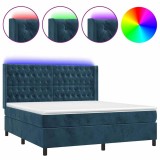 Cumpara ieftin Pat cu arcuri, saltea si LED, bleumarin, 180x200 cm, catifea