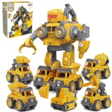 Robot Transformer DIY in 5 Utilaje de Constructii, Linomag&reg;, Basculanta, Betoniera, Excavator, Graifer forestier, Drill, Surubelnita Inclusa, + 3 Ani,