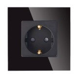 Priza simpla incastrabila PNI WP101B, cu rama din sticla, 16A, 3700W, 230V, negru