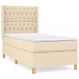 Cumpara ieftin Pat box spring cu saltea, crem, 90x200 cm, textil