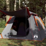 Cort Camping Cupola 4 Persoane vidaXL, Gri/Portocaliu, Impermeabil, Montare Rapida, Folie Ploaie Detasabila, 210x210x140cm