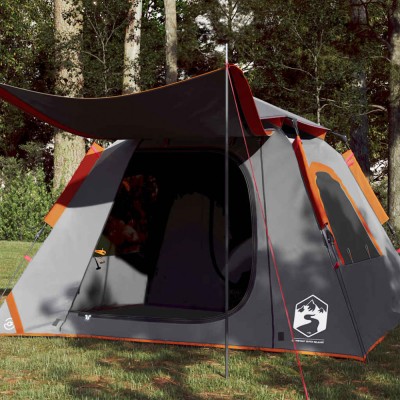vidaXL Cort camping cupolă 4 persoane, gri/portocaliu, setare rapidă foto