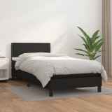 VidaXL Pat box spring cu saltea, negru, 90x200 cm, piele ecologică