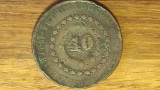 Brazilia - moneda de colectie foarte rara - 40 reis 1827 R - contramarcata pe 80 reis - Pedro I - uriasa ⌀40 mm !