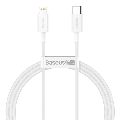 CABLU alimentare si date Baseus Superior, Fast Charging Data Cable pt. smartphone, USB Type-C la Lightning Iphone PD 20W, 1m, alb &amp;quot;CATLYS-A02&amp;quot; (timbru foto