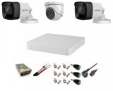 Sistem supraveghere video Hikvision 3 camere 5MP, 2 exterior Turbo HD IR 80 M 1 interior IR 20m cu full accesorii