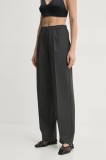Samsoe Samsoe pantaloni din l&acirc;nă SATOVE culoarea gri, drept, high waist, F24400134