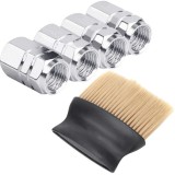Cumpara ieftin Set 4 Capace Hexagonale pentru Valve Auto, din Aluminiu, 1.8 cm, Argintiu si Perie SoftTouch cu Fire din Nylon si Manger Ergonomic