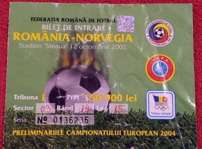 Bilet meci fotbal ROMANIA - NORVEGIA (12.10.2002) foto