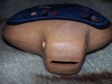 Ocarina fabricata din lut tras &icirc;n Peru pictata traditional tip aztec/mayas,T.GRA