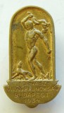 v723 UNGARIA INSIGNA BUTON CAMPIONATUL MONDIAL DE GIMNASTICA 1934 BUDAPESTA BRONZ 30mm 5g STARE FOARTE FRUMOASA