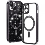 Husa MagSafe pentru Apple iPhone 14 Plus, Techsuit, Luxury Glitter, Neagra