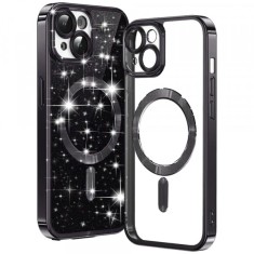 Husa MagSafe pentru Apple iPhone 14 Plus, Techsuit, Luxury Glitter, Neagra