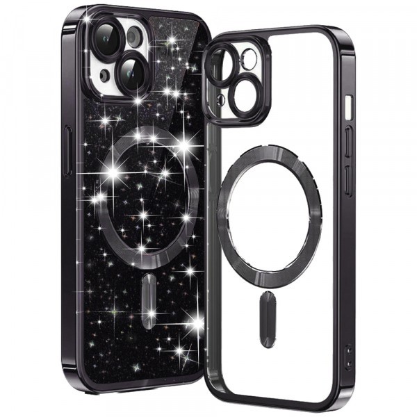 Husa MagSafe pentru Apple iPhone 14 Plus, Techsuit, Luxury Glitter, Neagra