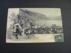 Carte poștală veche Elveția - Vedere Montreux,Piesă de colecție La Belle &Eacute;poque(cel mai probabil din perioada 1900&ndash;1940)