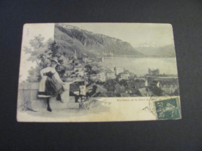Carte poștală veche Elveția - Vedere Montreux,Piesă de colecție La Belle &amp;Eacute;poque(cel mai probabil din perioada 1900&amp;ndash;1940) foto