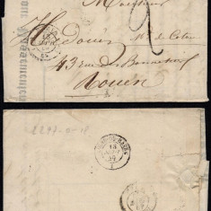 France 1849 Postal History Rare Stampless Cover + Content Paris to Rouen DB.201