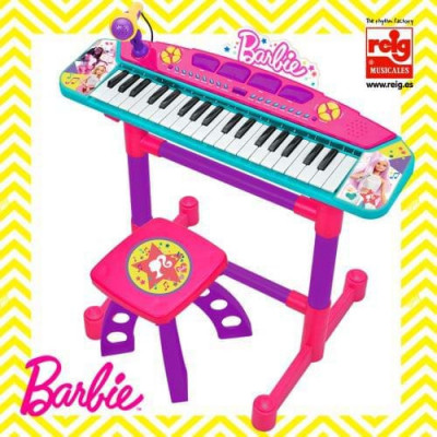 Keyboard cu microfon si scaunel pentru copii - tematica Barbie foto