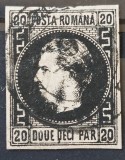 Romania 1867 - Carol l cu Favoriti,hartie subtire,Lp.20c, Stampilat