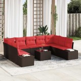 vidaXL Set de canapele pentru grădină cu pernă 10 pcs Maro poliratan 3347234