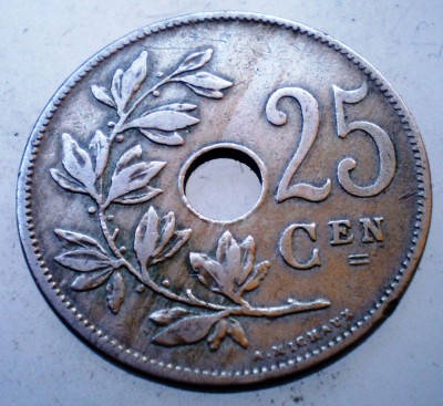 7.517 BELGIA 25 CENTIMES 1908 BELGIE foto