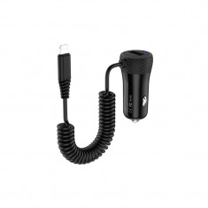 Incarcator Auto Hoco Cu Cablu Lightning Spirala, 1 X Usb, 2.1a, Negru - Z21a foto