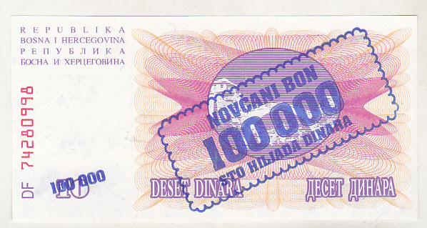 bnk bn Bosnia 100000 dinari 1-XI-1993 unc