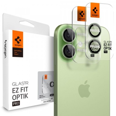 Folie de protectie Camera Spate Spigen GlastR EZ FIT Optik Pro pentru Apple iPhone 17 / 16 Plus / 16, Sticla Securizata, Set 2 bucati, Verde foto