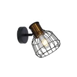 Aplică Industrială Klausen Grimy AP1, Metal Negru și Alamă, 16x16.5x13 cm, E27 15W, Corp Iluminat Modern pentru Perete, Design Elegant Urban