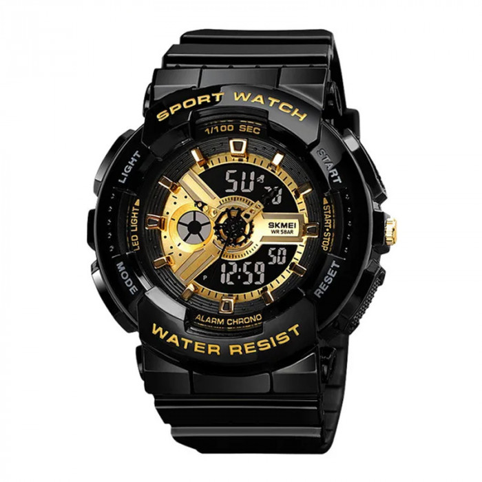 Ceas femei shockproof SKMEI 1689 Dual Time analog si digital, Inot, Cronograf - Negru/Auriu