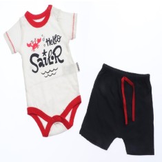Compleu Body si Pantalon scurt Hello Sailor Rac bebelusi bumbac 0-9 luni