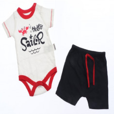 Compleu Body si Pantalon scurt Hello Sailor Rac bebelusi bumbac 0-9 luni