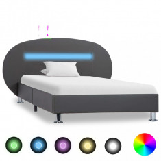 vidaXL Cadru de pat cu LED, gri, 90 x 200 cm, piele artificială