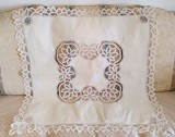 Fata de masa Vintage din bumbac cu broderie belgiana cu panglici- BEJ