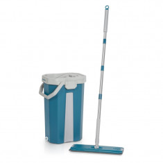 Set mop/laveta Bewello, 1.5 l, 38 x 12 x 1 cm, metal/plastic, laveta microfibra, galeata inclusa, Albastru