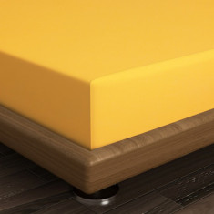 Cearceaf de pat cu elastic, 160x200 cm, 100% bumbac ranforce, Patik, Mustard, galben mustar