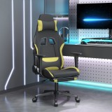 VidaXL Scaun gaming masaj/suport picioare, negru/verde deschis textil