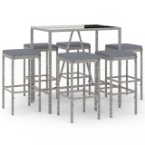 Cumpara ieftin Set mobilier bar de gradina cu perne, 7 piese, gri, poliratan