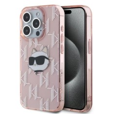 Husa pentru iPhone 15 Pro Max - Karl Lagerfeld IML Luxury (KLHCP15XHKLPCHP) - Pink Choupette Head&amp;Monogram