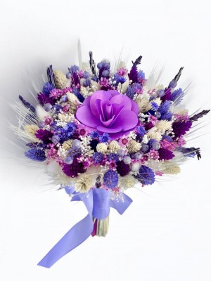 Buchet de Flori Mic Personalizabil cu Plante Uscate (Alb Mov) foto